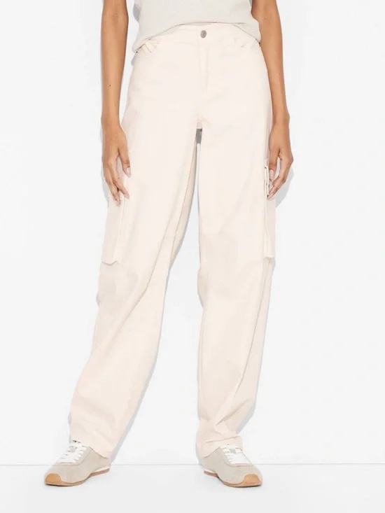 Wild Fable Women's Mid-Rise Barrel Cargo Pants Dog Bone - S - Picture 2 of 10